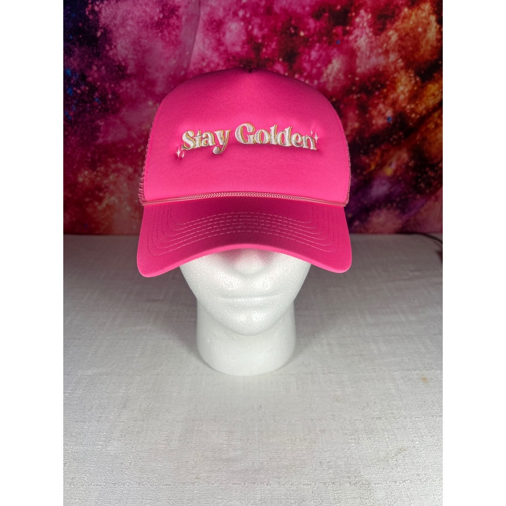 City Boutique Stay Golden Trucker Hat Hot Pink Mesh Snapback Cap